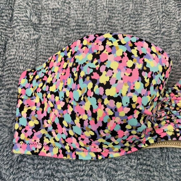 Victoria's Secret Bikini Top 32C Confetti Rainbow Gold Foil Strappy Swim Top - Picture 2 of 7